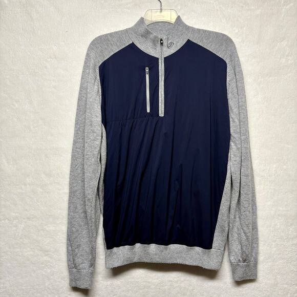Footjoy FJ Tech Sweater Merino Wool Stretch Windproof Nylon Size L Gray/Navy - Picture 2 of 13